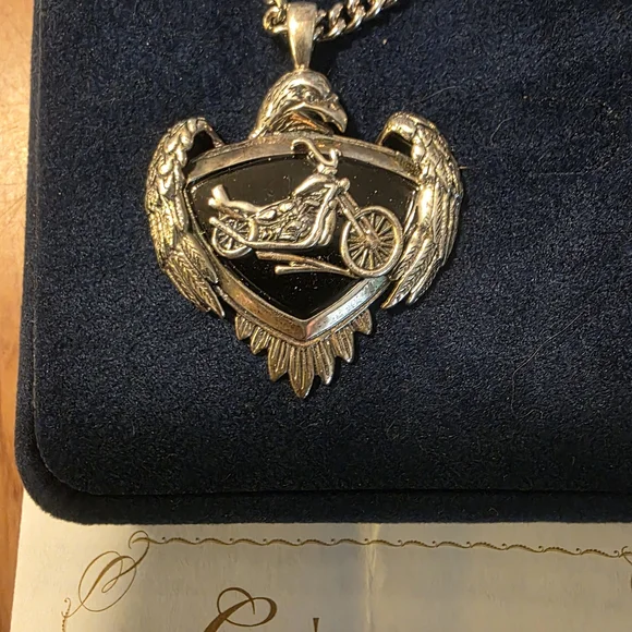 Bradford Exchange “Live to Ride” All-Silver Eagle Motorcycle Pendant Necklace | - Picture 3 of 10